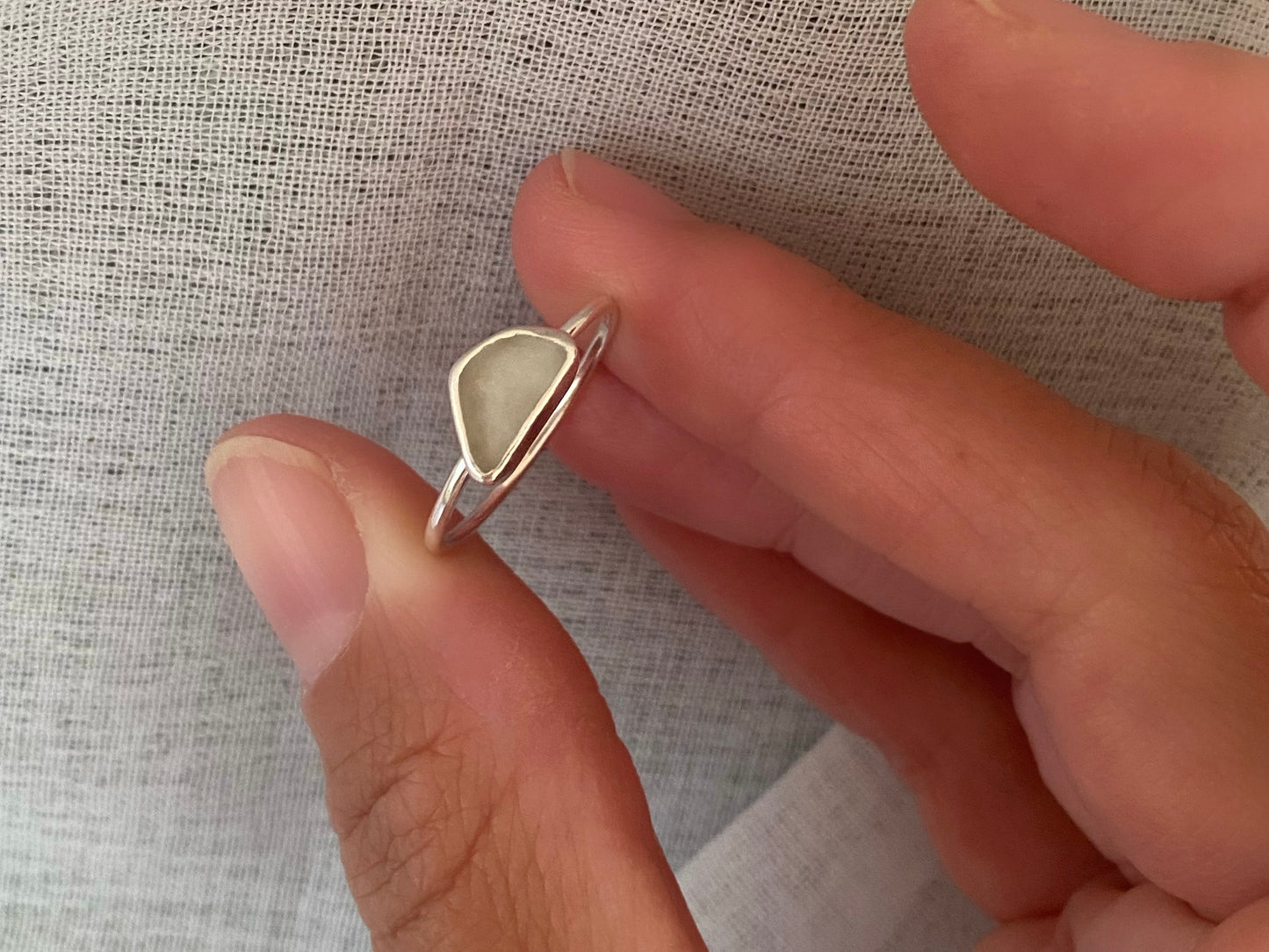 Sea glass dainty ring White