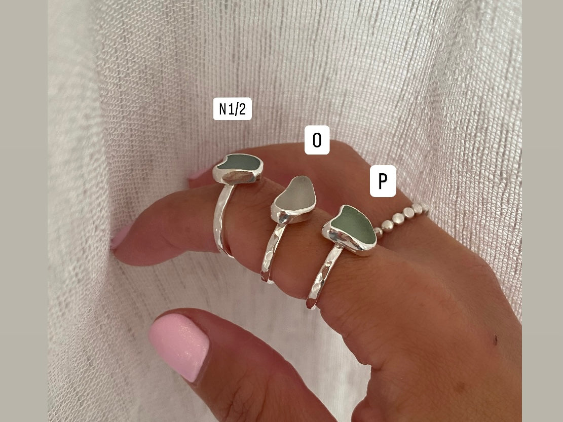 Sea glass heart rings