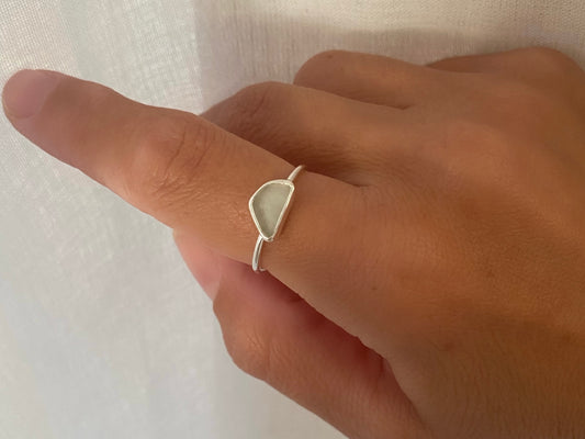 Sea glass dainty ring White