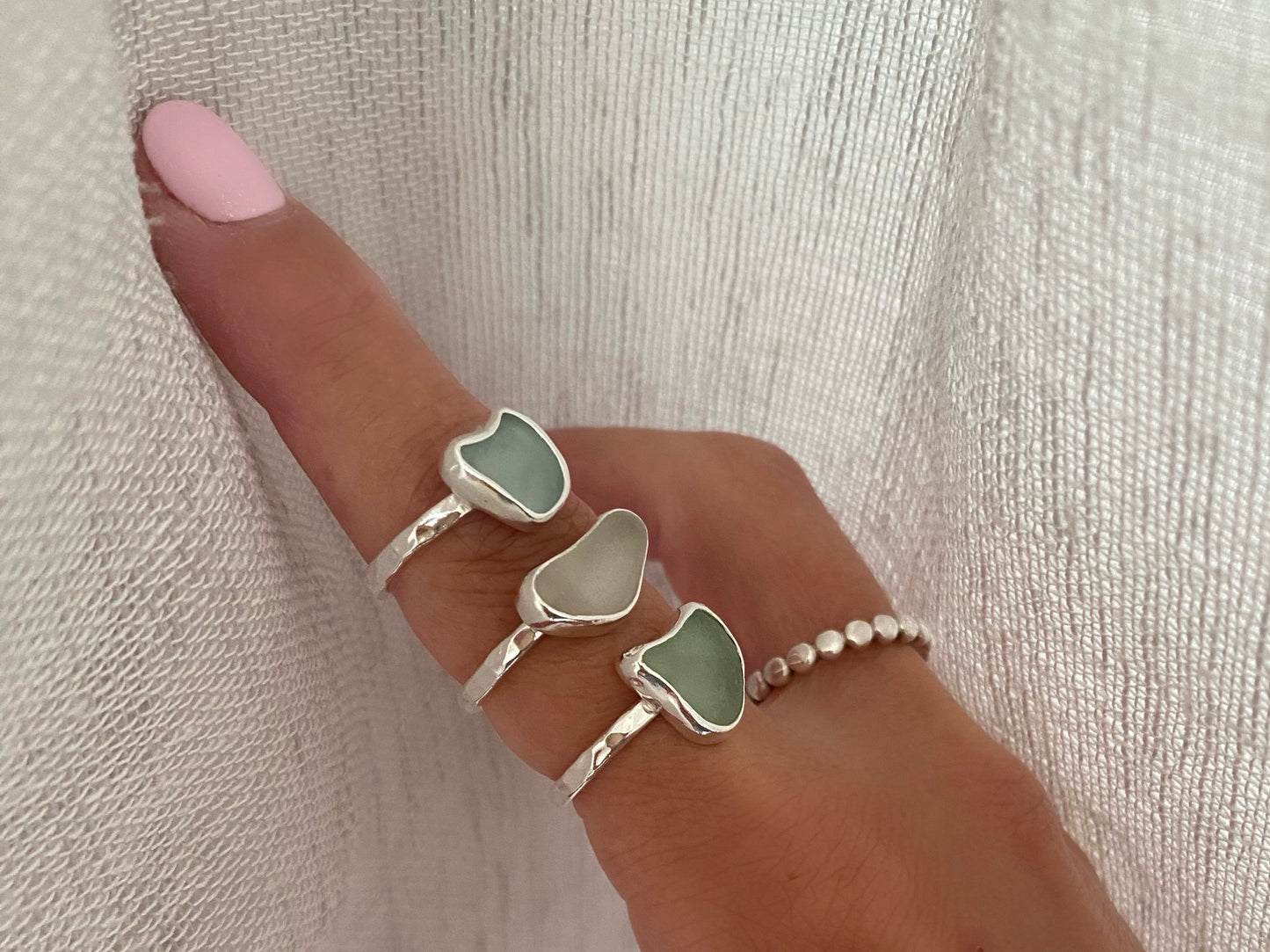 Sea glass heart rings