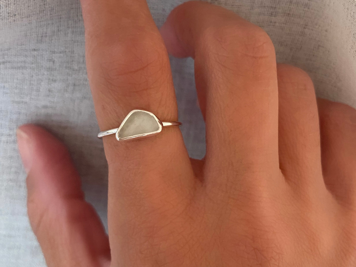 Sea glass dainty ring White
