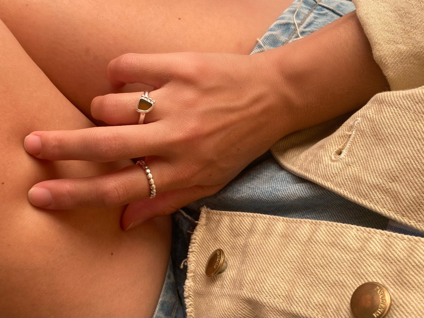 Sea glass ring Hunny Bronze