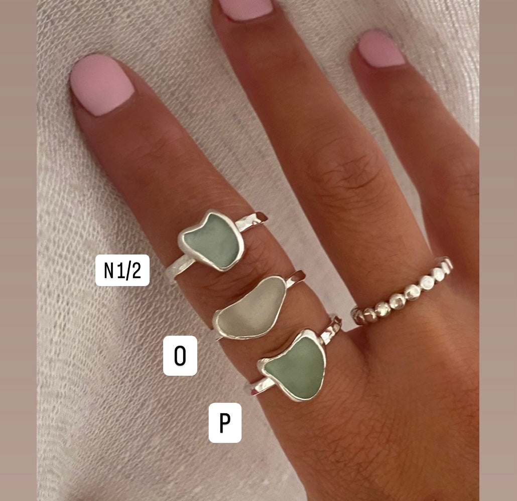Sea glass heart rings