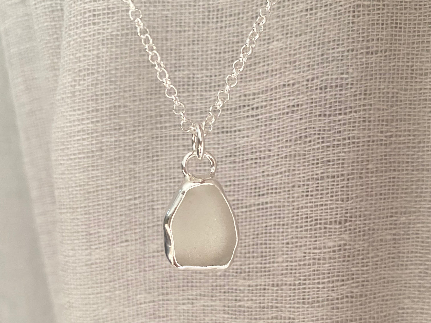 Sea glass pendant White