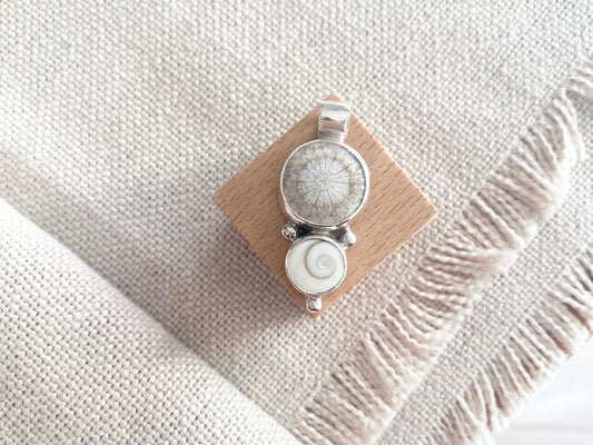 Fossil Coral & Shiva Shell Pendant