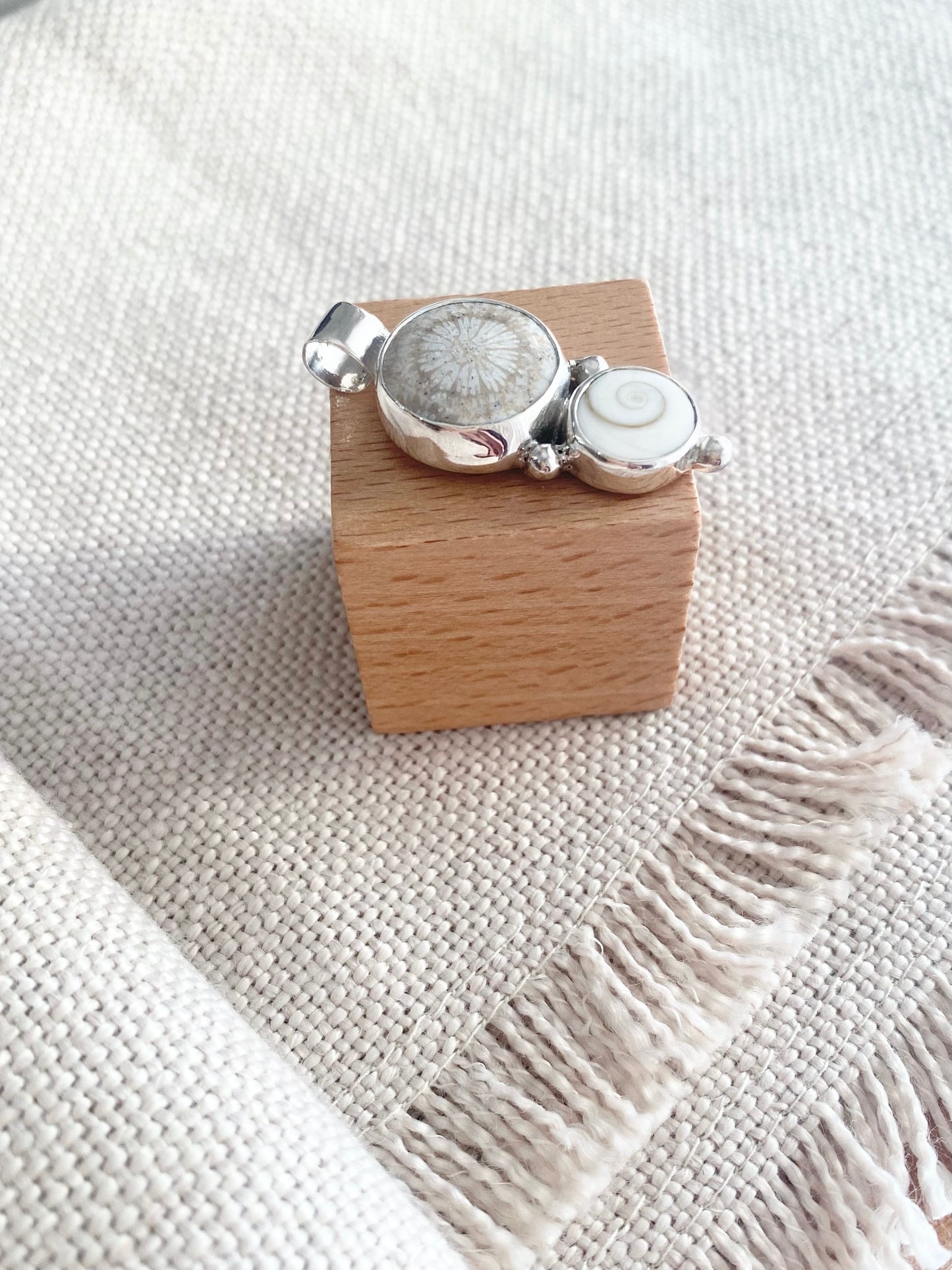 Fossil Coral & Shiva Shell Pendant