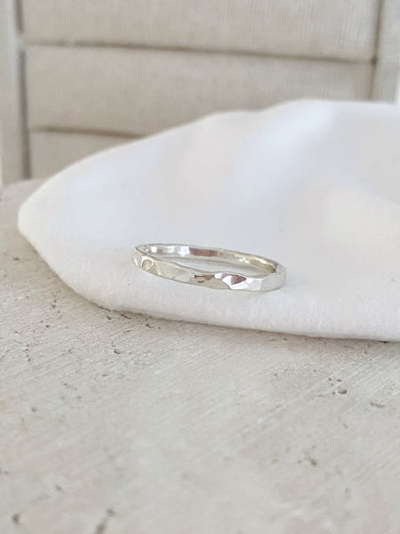 2mm Hammered Fortune Ring, Sterling silver ring, Stacking ring